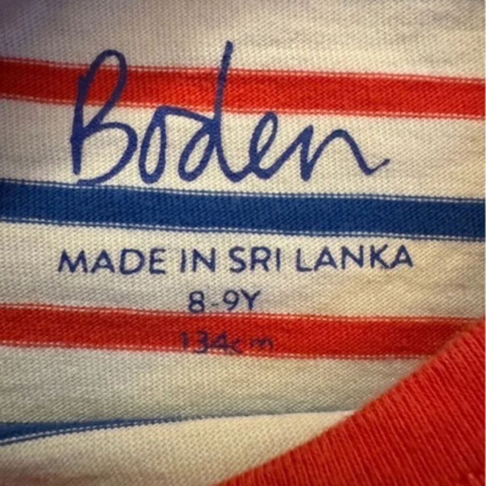 Mini Boden Kids Long Sleeve Striped Shirt Red & Navy Cotton Size 8-9Y
